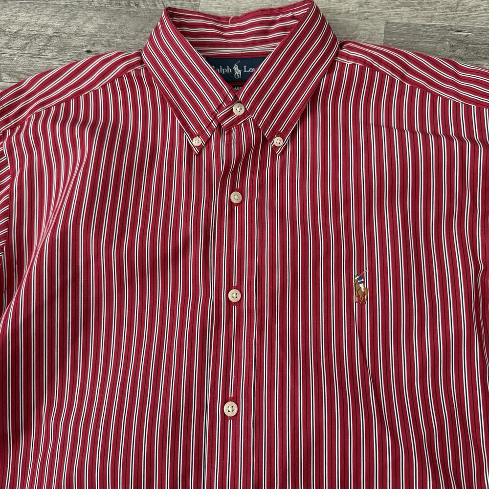 Ralph Lauren Shirt Mens Large Red Striped Classic Fit Long Sleeve Button Up